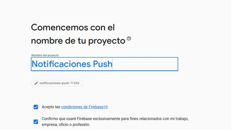 Nombre del Proyecto Firebase